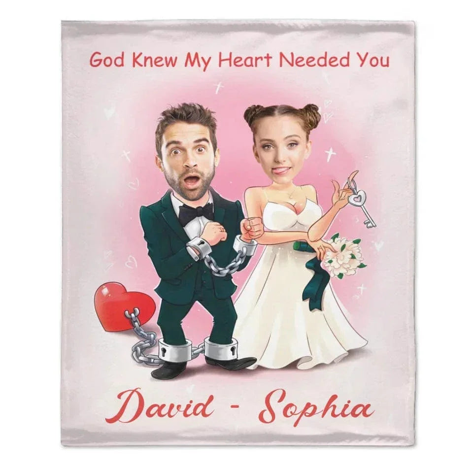 Customized Couple's Theme Blanket - Personalized Couple Photo and Name Wedding Character Image Blanket - A Gift For Girlfriend,Boyfriend,Wife,Husband - Joliny