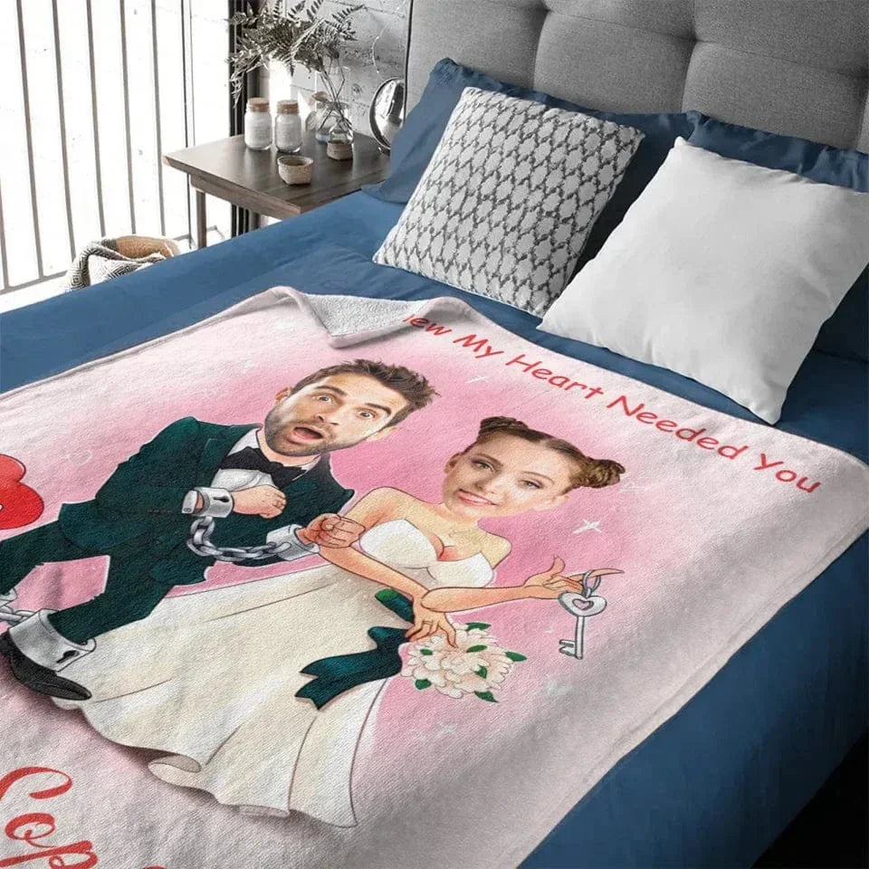 Customized Couple's Theme Blanket - Personalized Couple Photo and Name Wedding Character Image Blanket - A Gift For Girlfriend,Boyfriend,Wife,Husband - Joliny