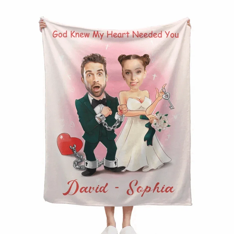Customized Couple's Theme Blanket - Personalized Couple Photo and Name Wedding Character Image Blanket - A Gift For Girlfriend,Boyfriend,Wife,Husband - Joliny