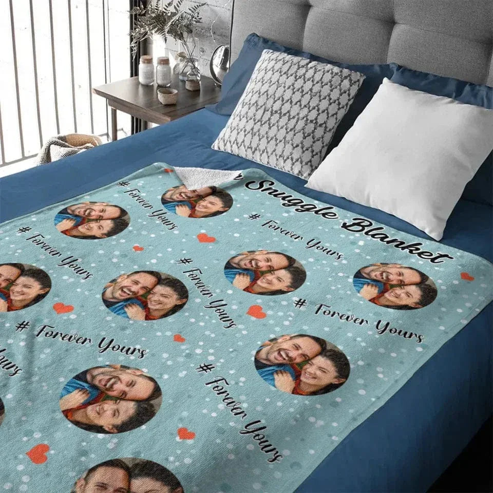 Customized Couple Snuggle Blanket - Personalized Couple's Photo and Custom Labeled Multicolor Flannel Blanket - A Gift For Boyfriend,Girlfriend,Husband,Wife - Joliny