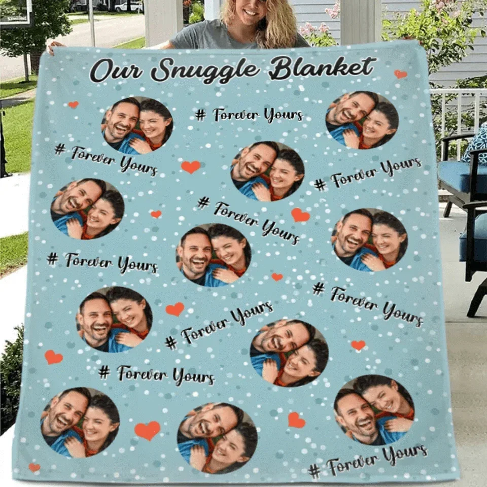 Customized Couple Snuggle Blanket - Personalized Couple's Photo and Custom Labeled Multicolor Flannel Blanket - A Gift For Boyfriend,Girlfriend,Husband,Wife - Joliny