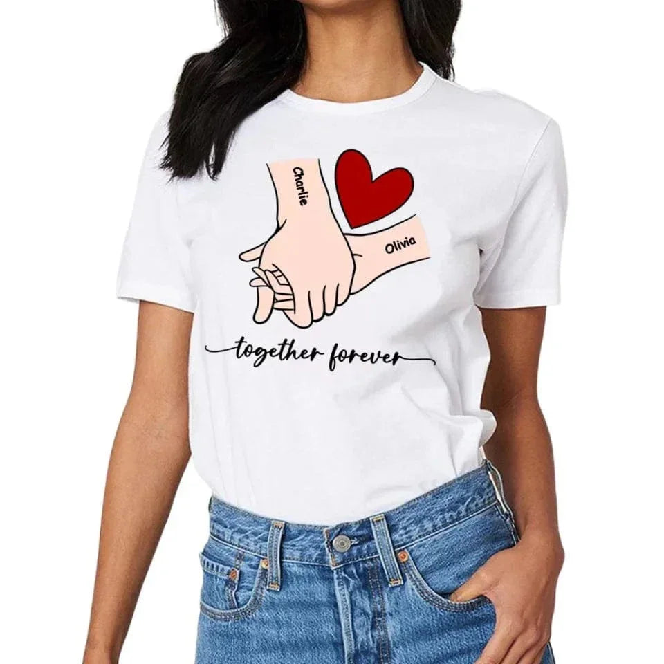 Customized Couple T-shirt - Holding Hands Love Pattern Costume with Personalized Name and Theme Text - A Gift For Boyfriend,Girlfriend,Husband,Wife - Joliny