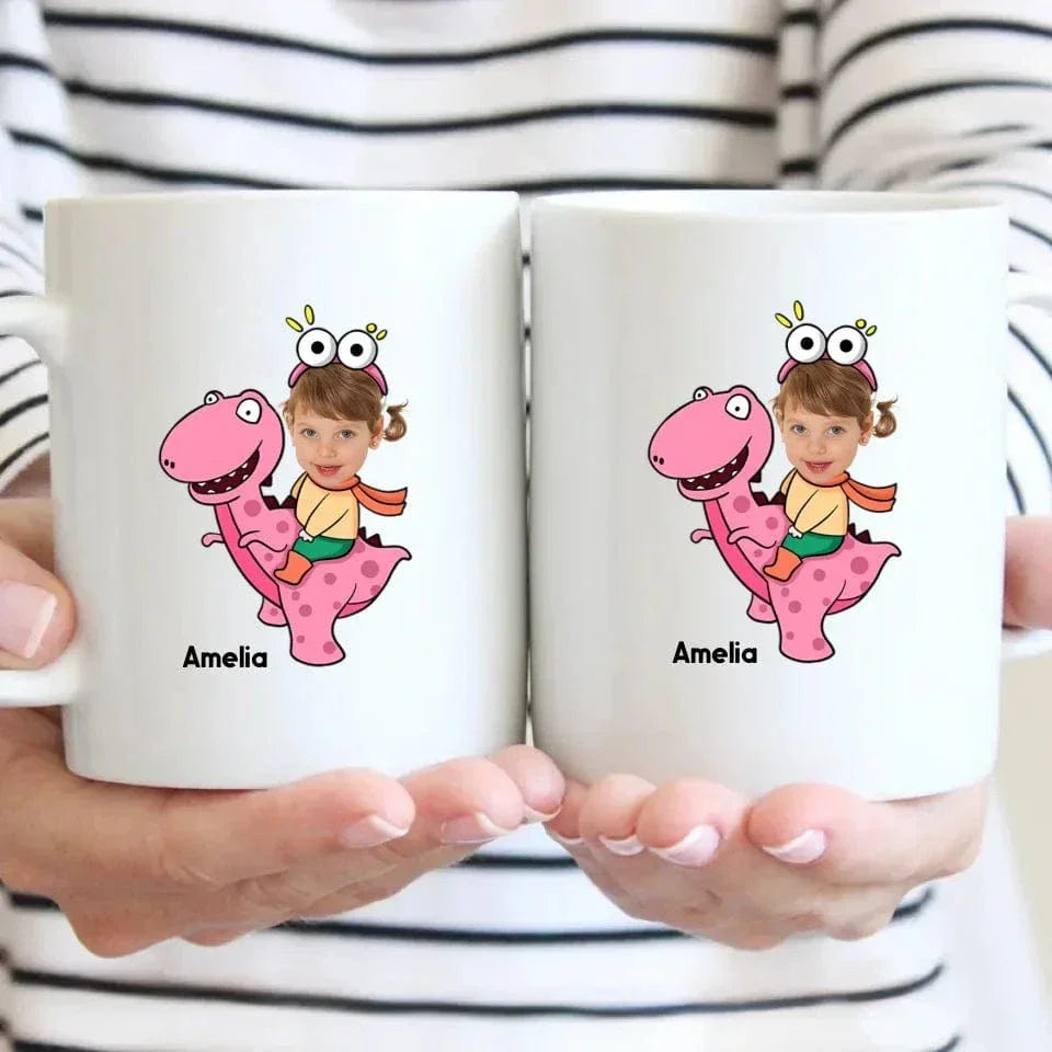 Customized Cute Dinosaur Mug - Two Color Small Dinosaur Personalized Name And Photo Mugs - A Gift For Cute Little Kids,Dinosaur Lovers - Joliny