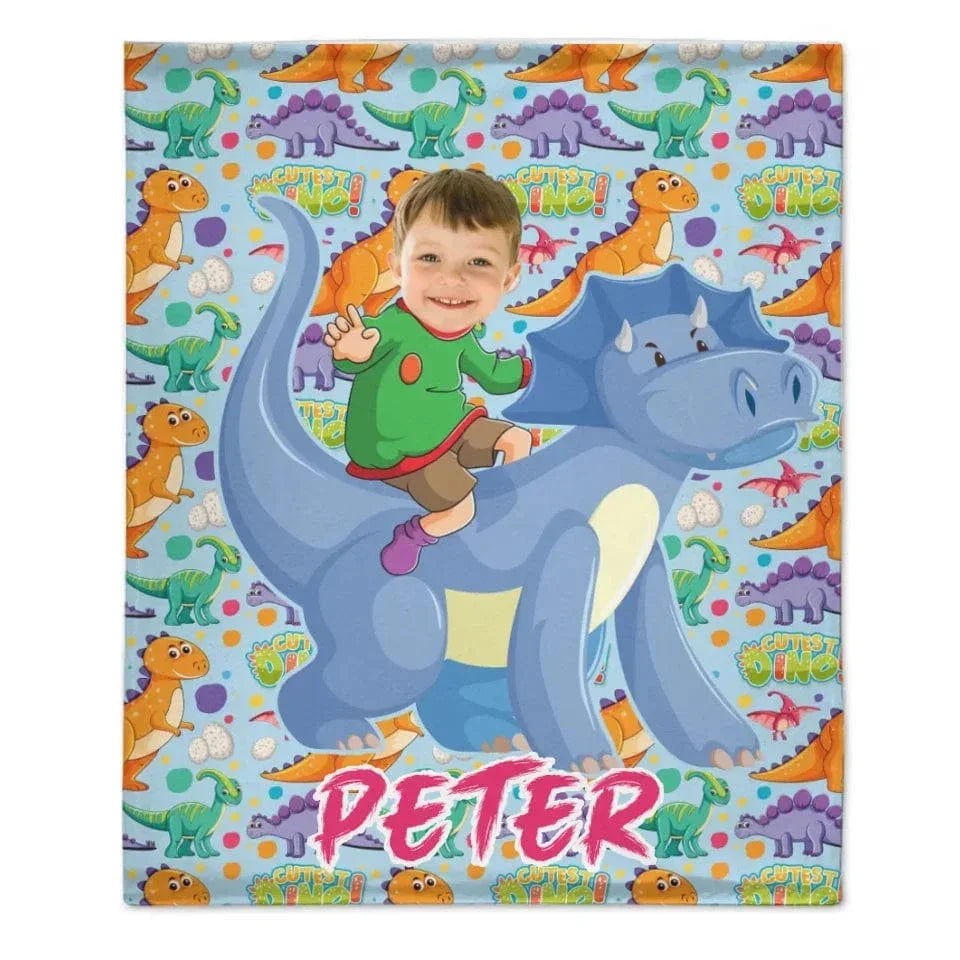 Customized Dinosaur Blanket - Personalized Photo and Name Dinosaur Rider Flannel Blanket - A Gift For Children,Boy,Girl - Joliny