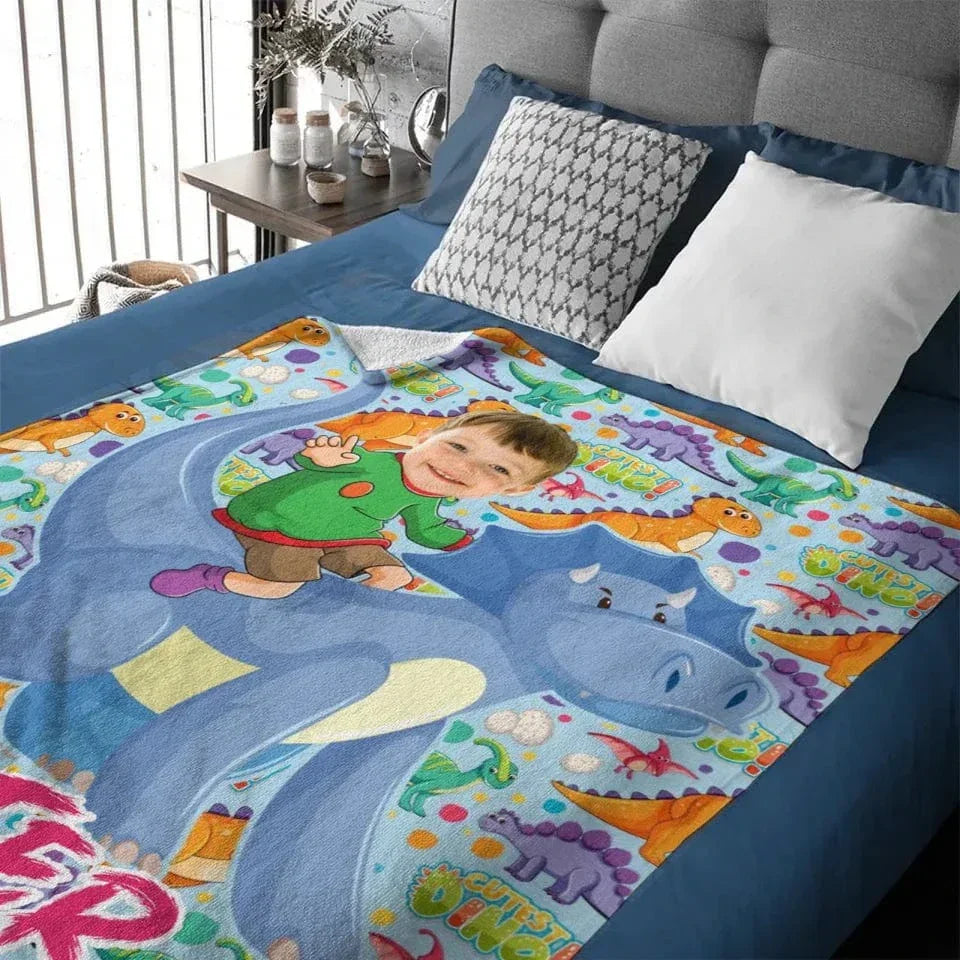 Customized Dinosaur Blanket - Personalized Photo and Name Dinosaur Rider Flannel Blanket - A Gift For Children,Boy,Girl - Joliny