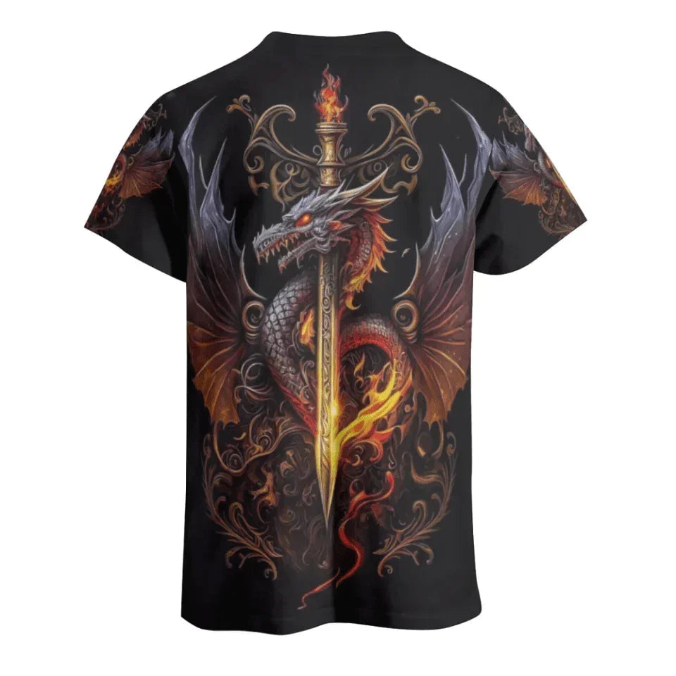 Customized Dragon Pattern Clothing - Personalized Name Oriental Dragon And Sword Full Width Printed Costume - A Gift Fmartial Arts Enthusiastor,Friend,Men - Joliny