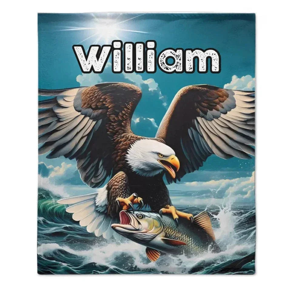 Customized Eagle Themed Blanket - Personalized Name Eagle Catching Fish Blanket - A Gift For Bird Lover,Eagle Lover,Friend,Colleagues - Joliny