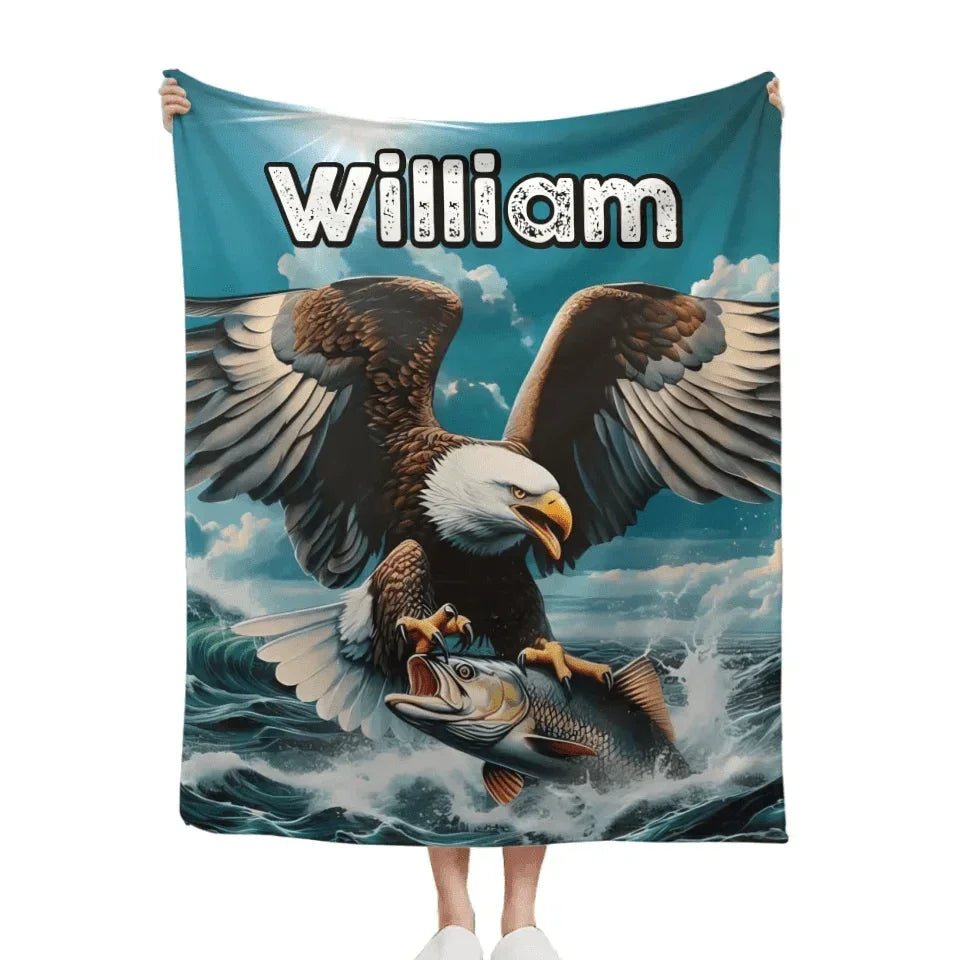 Customized Eagle Themed Blanket - Personalized Name Eagle Catching Fish Blanket - A Gift For Bird Lover,Eagle Lover,Friend,Colleagues - Joliny