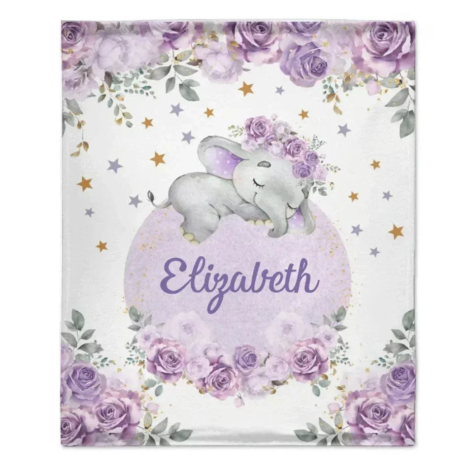 Customized Elephant Blanket - Personalized Name Blankets In Three Color Choices Of Flowers And Elephants - A Gift For Child,Baby - Joliny