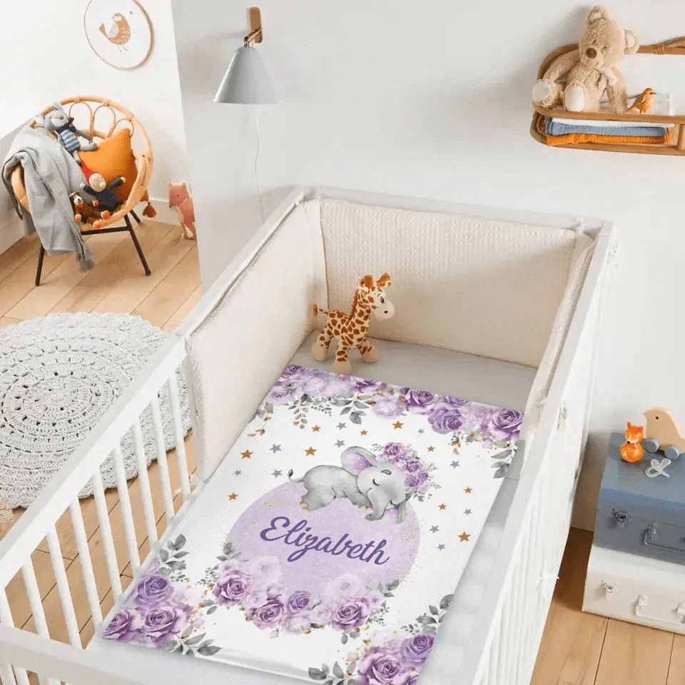 Customized Elephant Blanket - Personalized Name Blankets In Three Color Choices Of Flowers And Elephants - A Gift For Child,Baby - Joliny
