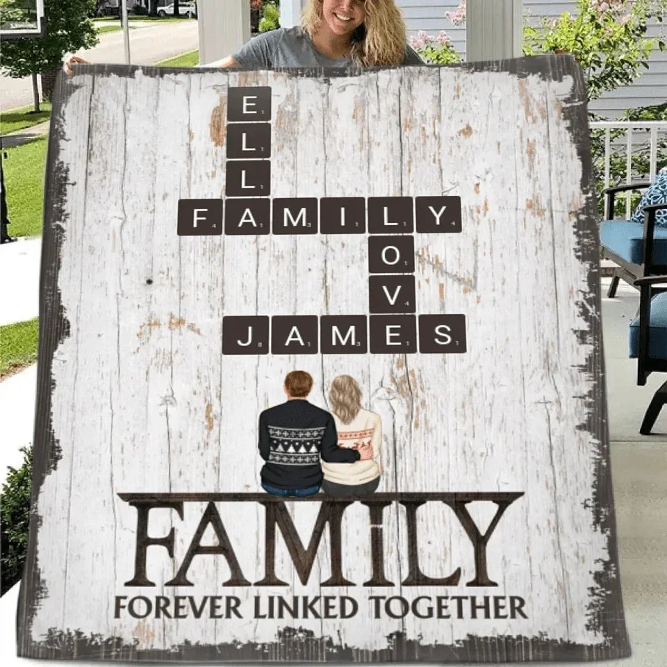 Customized Family Blankets - Soft Blanket With Personalized Family Figures And Scrabble Words - A Gift For Family - Joliny