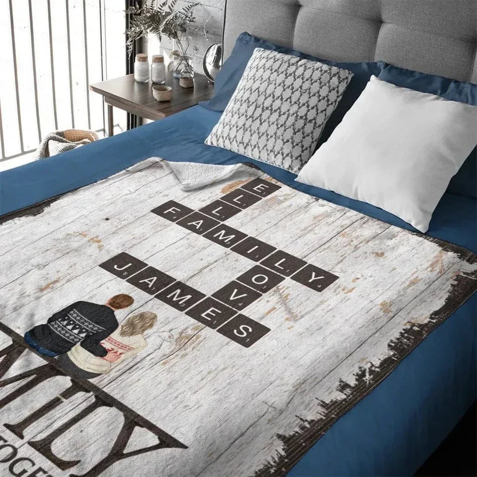 Customized Family Blankets - Soft Blanket With Personalized Family Figures And Scrabble Words - A Gift For Family - Joliny