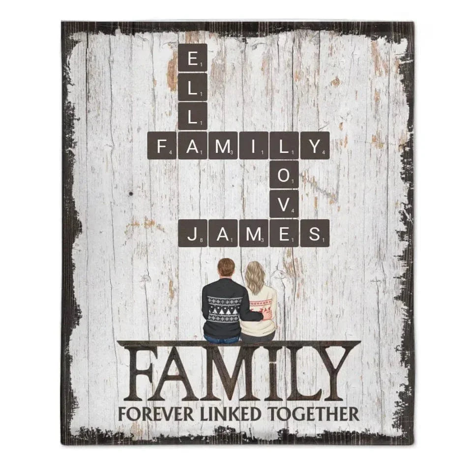 Customized Family Blankets - Soft Blanket With Personalized Family Figures And Scrabble Words - A Gift For Family - Joliny
