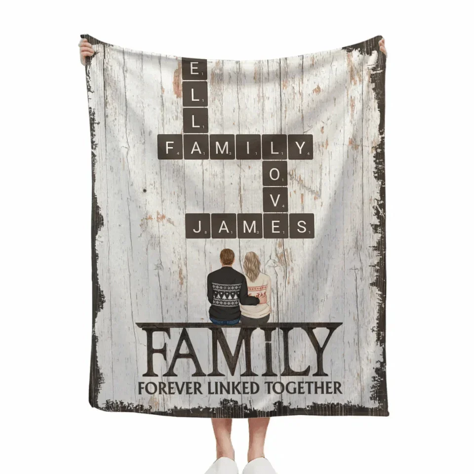 Customized Family Blankets - Soft Blanket With Personalized Family Figures And Scrabble Words - A Gift For Family - Joliny