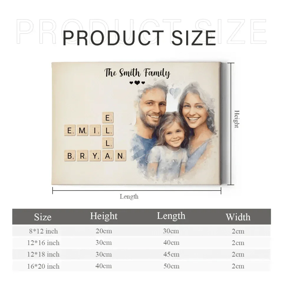 Customized Family Portrait Wall Art - Personalized Name Crossword Puzzle And Decorative Canvas Painting With Family Photo - A Cozy Gift Family - Joliny