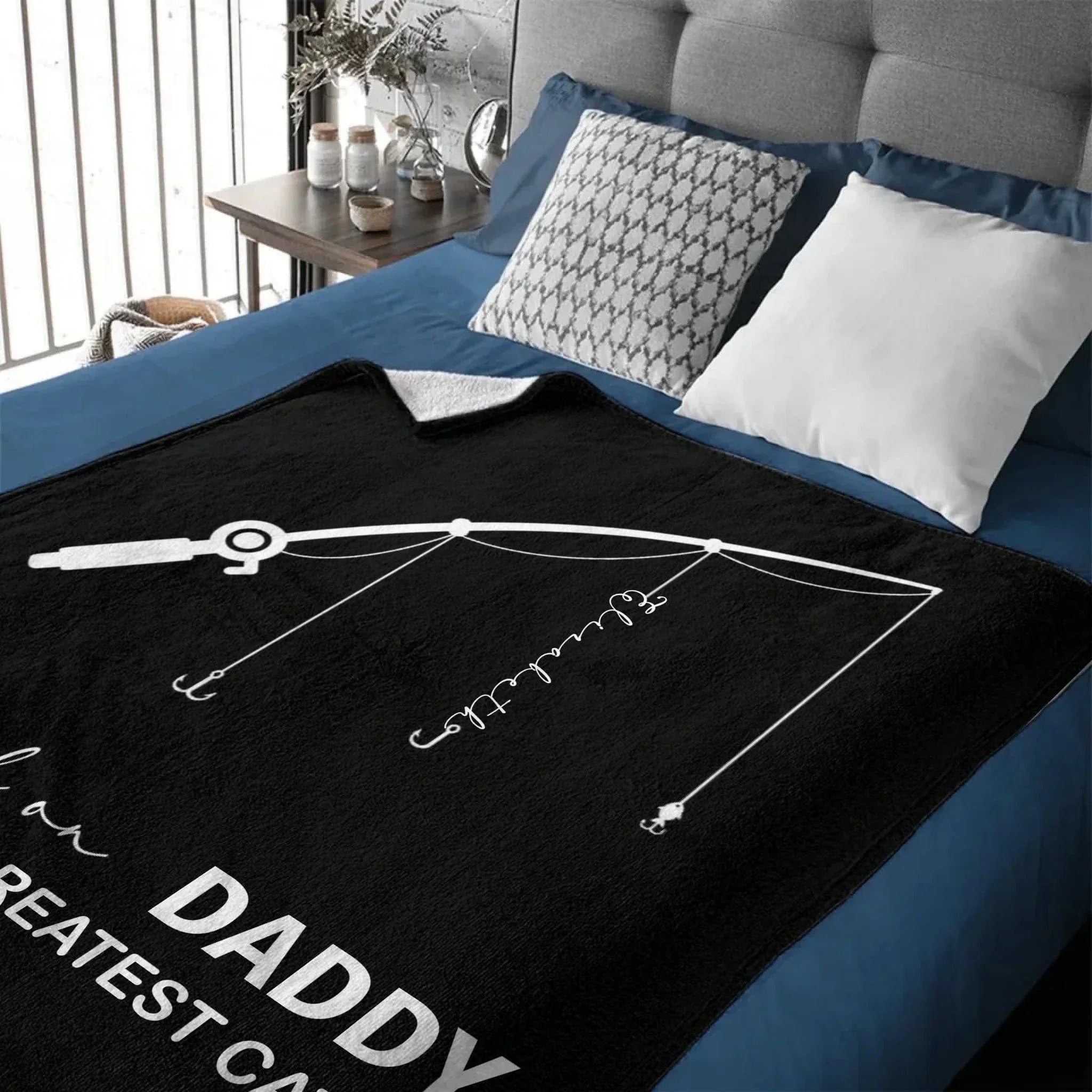 Customized Fishing Rod Pattern Blanket - Personalized Name,Designation and Theme Multi-colored Fishing Themed Blankets - A Gift For Dad,Grandpa,Family,Angler - Joliny