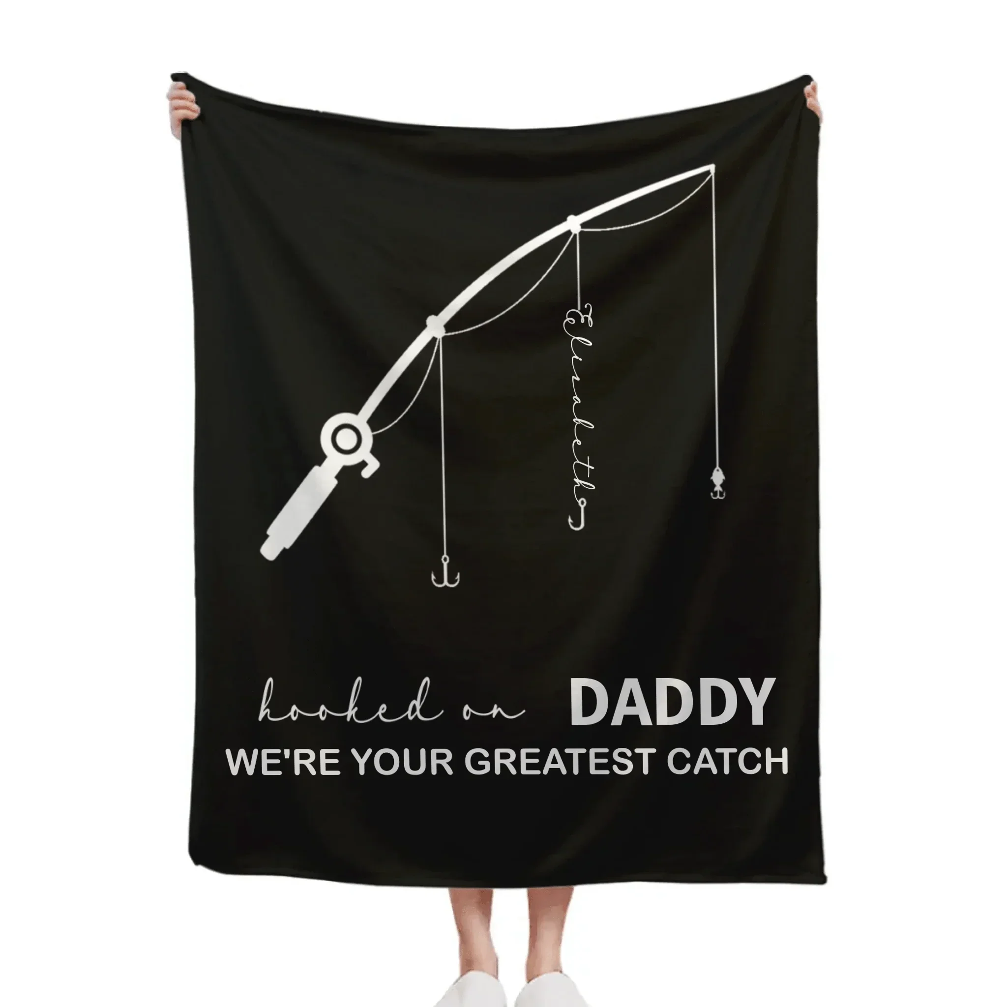 Customized Fishing Rod Pattern Blanket - Personalized Name,Designation and Theme Multi-colored Fishing Themed Blankets - A Gift For Dad,Grandpa,Family,Angler - Joliny