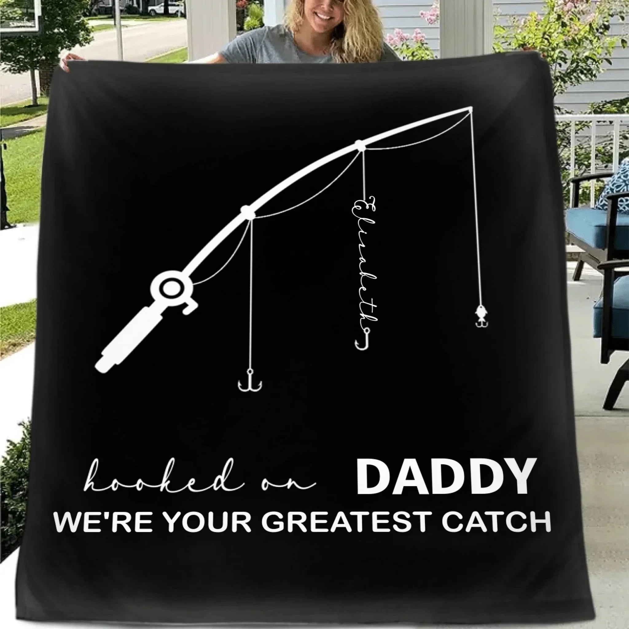 Customized Fishing Rod Pattern Blanket - Personalized Name,Designation and Theme Multi-colored Fishing Themed Blankets - A Gift For Dad,Grandpa,Family,Angler - Joliny