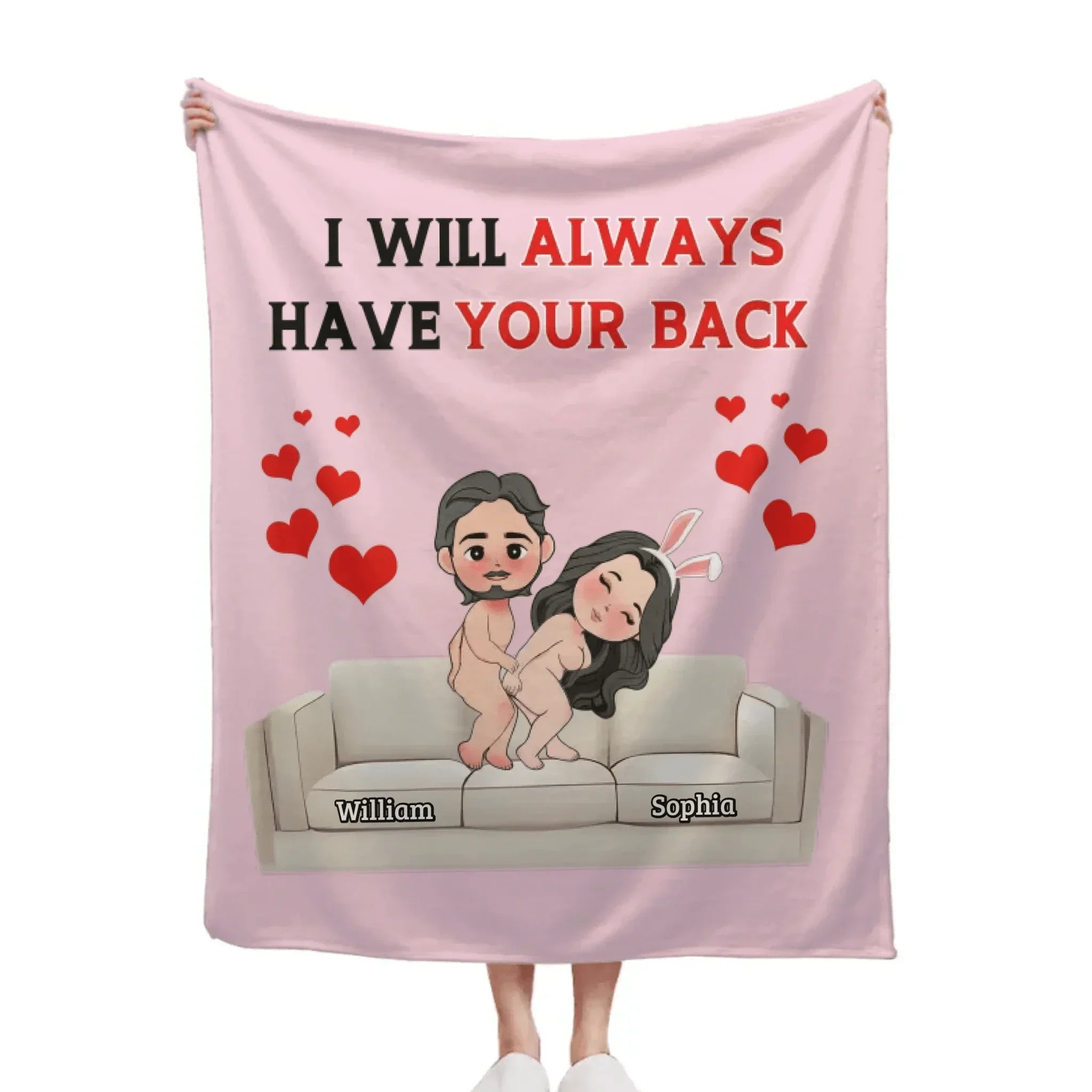 Customised Fun Couple Blanket - Personalised names and cartoon couple images Quirky Fun Blanket - Gifts for Girlfriends, Boyfriends, Husbands, Wives - Joliny