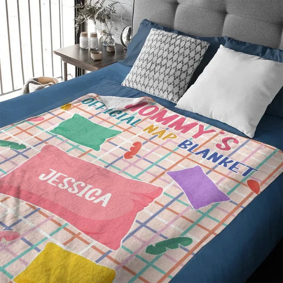 Customized Flannel Blanket - Personalized Nickname and Name Macaron Colorway Pillow Pattern Blanket - A Gift For Mom,Grandma,Family - Joliny