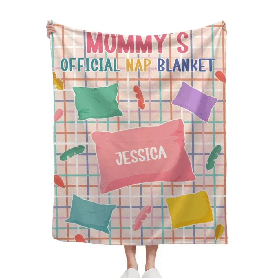 Customized Flannel Blanket - Personalized Nickname and Name Macaron Colorway Pillow Pattern Blanket - A Gift For Mom,Grandma,Family - Joliny