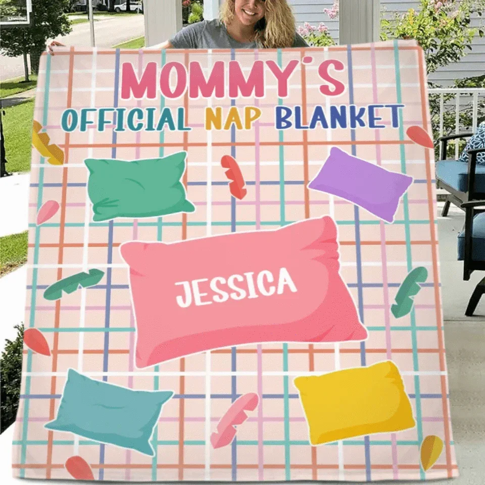 Customized Flannel Blanket - Personalized Nickname and Name Macaron Colorway Pillow Pattern Blanket - A Gift For Mom,Grandma,Family - Joliny
