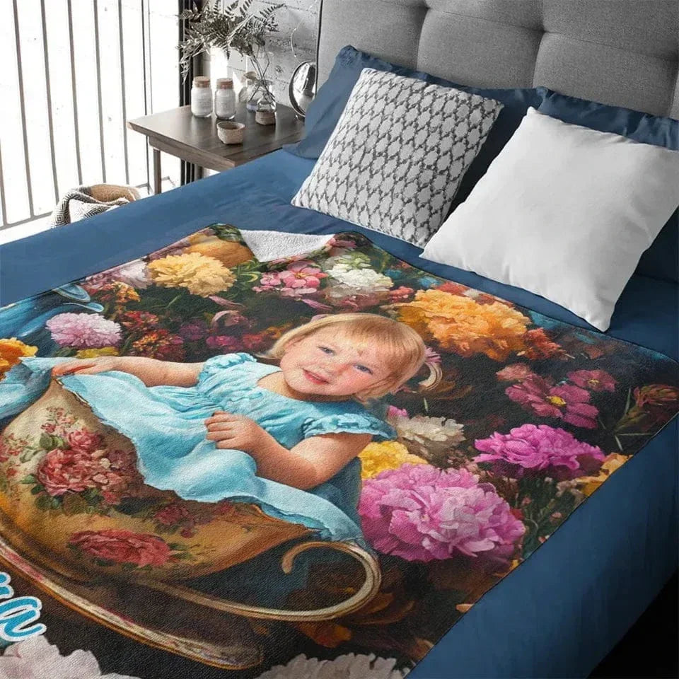Customized Floral Blanket - Floral Wonderland Blanket Personalized with Name and Photo - A Gift For Girl,Children,Daughter - Joliny