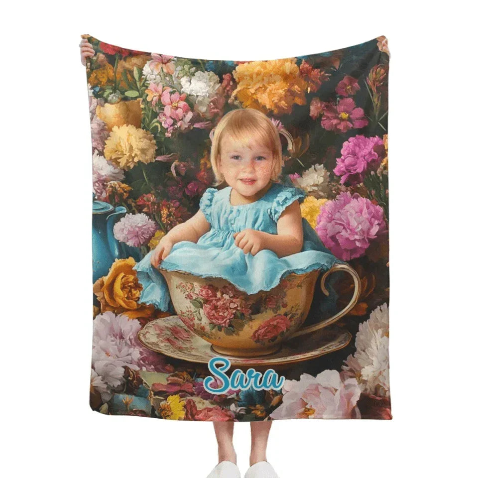 Customized Floral Blanket - Floral Wonderland Blanket Personalized with Name and Photo - A Gift For Girl,Children,Daughter - Joliny