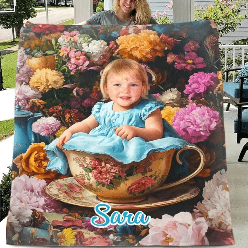 Customized Floral Blanket - Floral Wonderland Blanket Personalized with Name and Photo - A Gift For Girl,Children,Daughter - Joliny