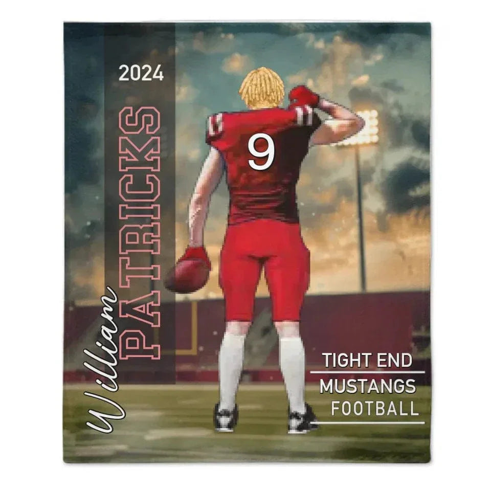 Customized Football Themed Blankets - Personalized Football Commemorative Blanket With Athlete Cartoon Image,Name,Number and Year - A Gift For Footballers,Football Lovers,Sports Enthusiast - Joliny
