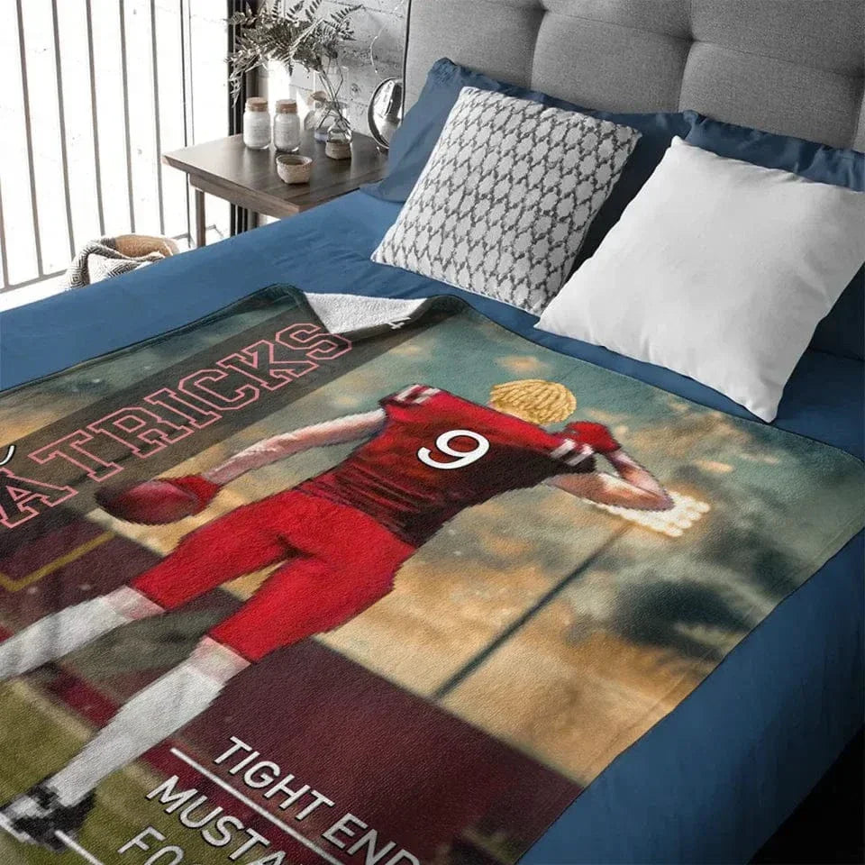 Customized Football Themed Blankets - Personalized Football Commemorative Blanket With Athlete Cartoon Image,Name,Number and Year - A Gift For Footballers,Football Lovers,Sports Enthusiast - Joliny