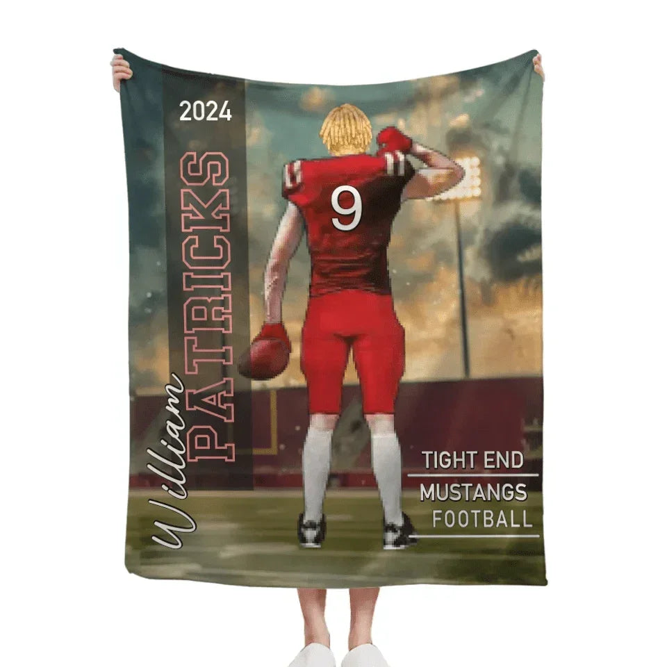 Customized Football Themed Blankets - Personalized Football Commemorative Blanket With Athlete Cartoon Image,Name,Number and Year - A Gift For Footballers,Football Lovers,Sports Enthusiast - Joliny