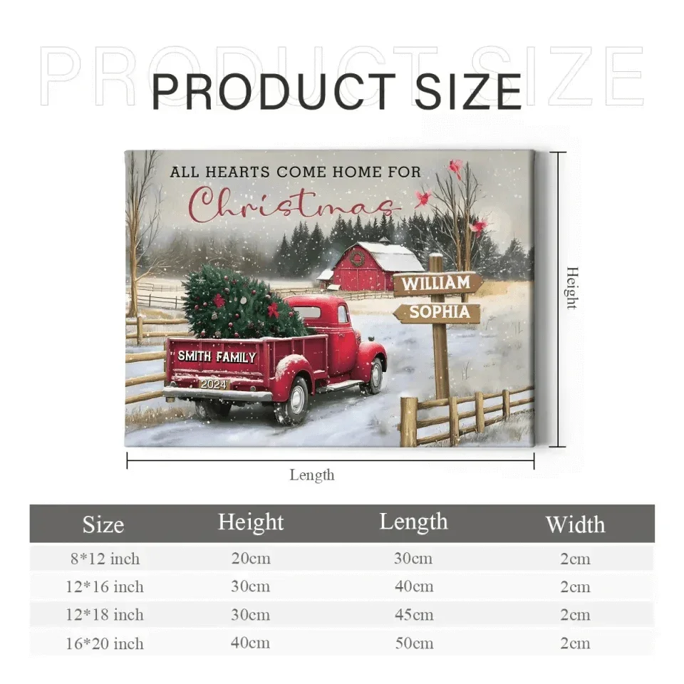Customized Frameless Christmas Wall Decor - Personalized Custom Family Farm Christmas Truck Canvas Painting - Christmas Gifts For The Family - Joliny
