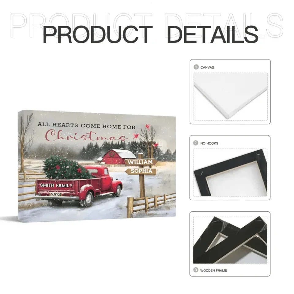 Customized Frameless Christmas Wall Decor - Personalized Custom Family Farm Christmas Truck Canvas Painting - Christmas Gifts For The Family - Joliny