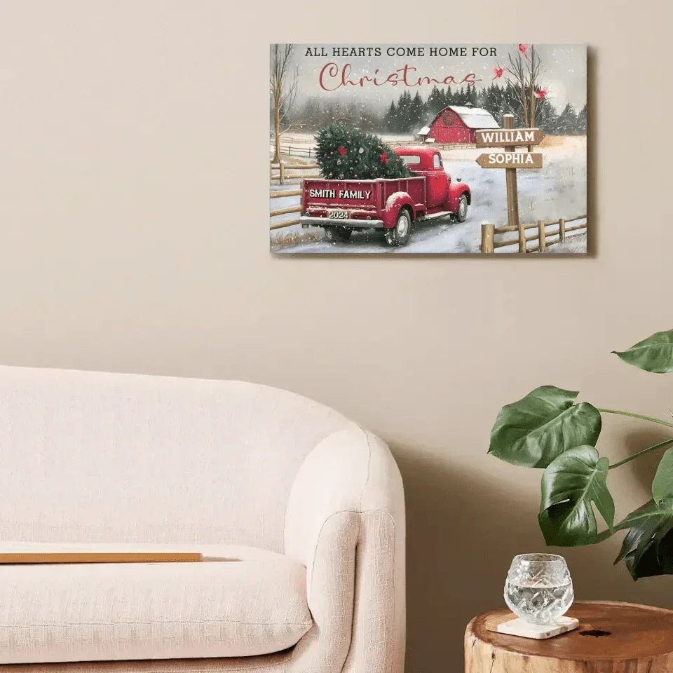 Customized Frameless Christmas Wall Decor - Personalized Custom Family Farm Christmas Truck Canvas Painting - Christmas Gifts For The Family - Joliny