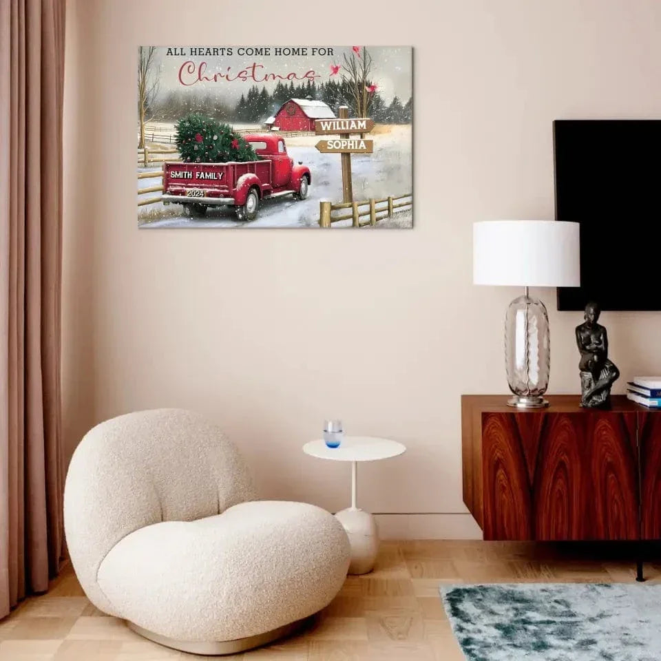 Customized Frameless Christmas Wall Decor - Personalized Custom Family Farm Christmas Truck Canvas Painting - Christmas Gifts For The Family - Joliny