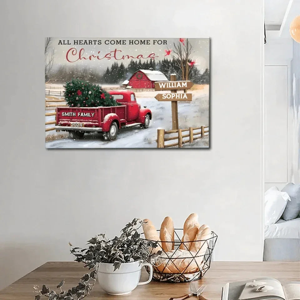 Customized Frameless Christmas Wall Decor - Personalized Custom Family Farm Christmas Truck Canvas Painting - Christmas Gifts For The Family - Joliny