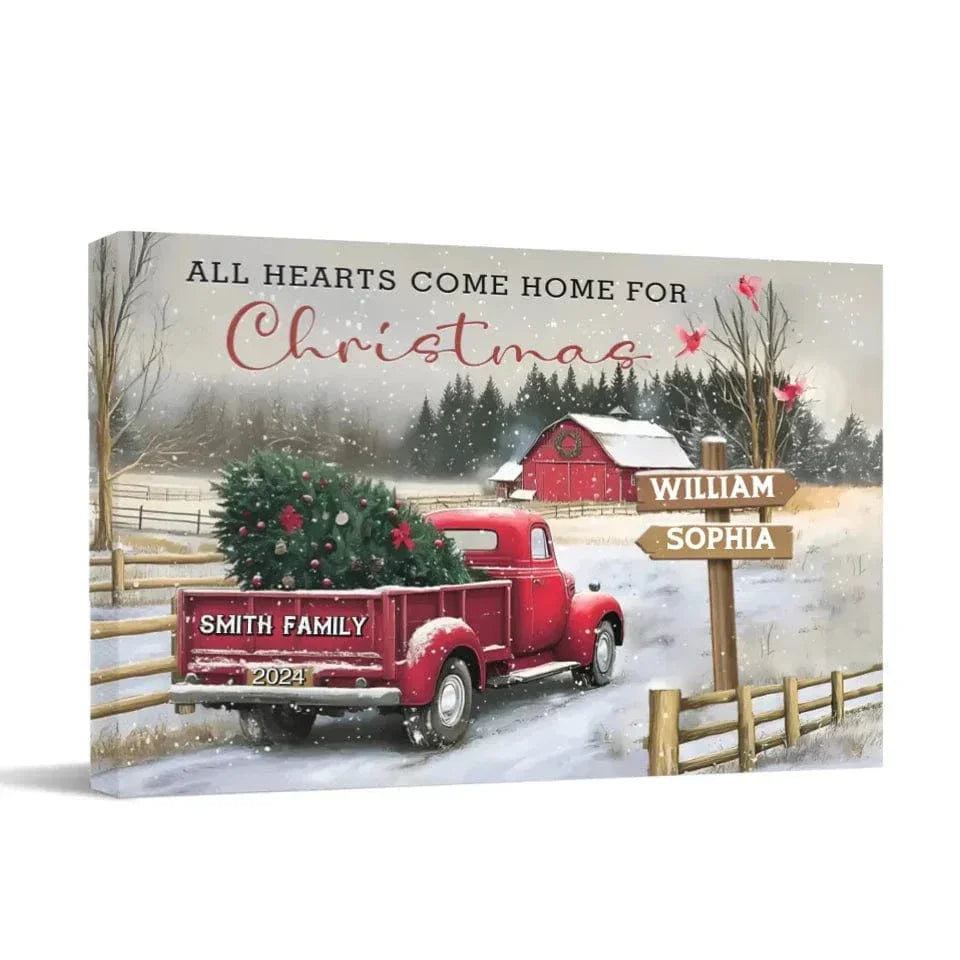 Customized Frameless Christmas Wall Decor - Personalized Custom Family Farm Christmas Truck Canvas Painting - Christmas Gifts For The Family - Joliny