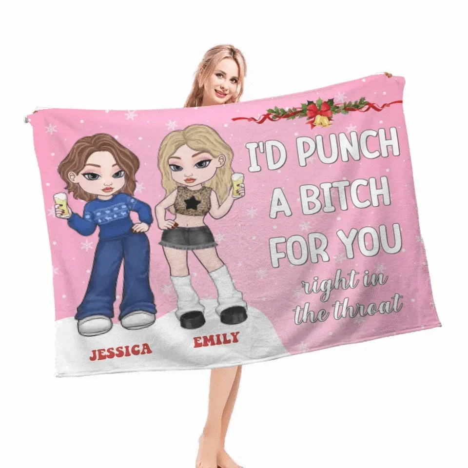 Customized Friendship Blanket - Personalized Name and Friends Character Image Flannel Blanket - Christmas Gift For Best Friends, BFF, Sisters - Joliny