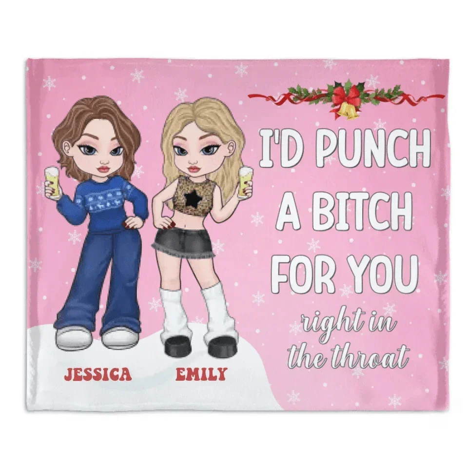 Customized Friendship Blanket - Personalized Name and Friends Character Image Flannel Blanket - Christmas Gift For Best Friends, BFF, Sisters - Joliny