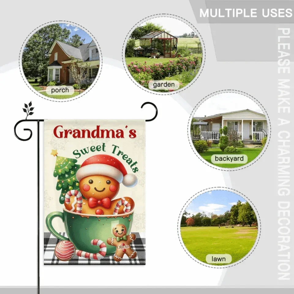 Customized Garden Decorations For Christmas - Personalized Nicknames, Names And Christmas Dessert Patterns Christmas Vibes Garden Flags - Christmas Gifts For Grandma,Family - Joliny