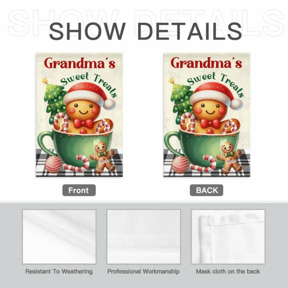 Customized Garden Decorations For Christmas - Personalized Nicknames, Names And Christmas Dessert Patterns Christmas Vibes Garden Flags - Christmas Gifts For Grandma,Family - Joliny