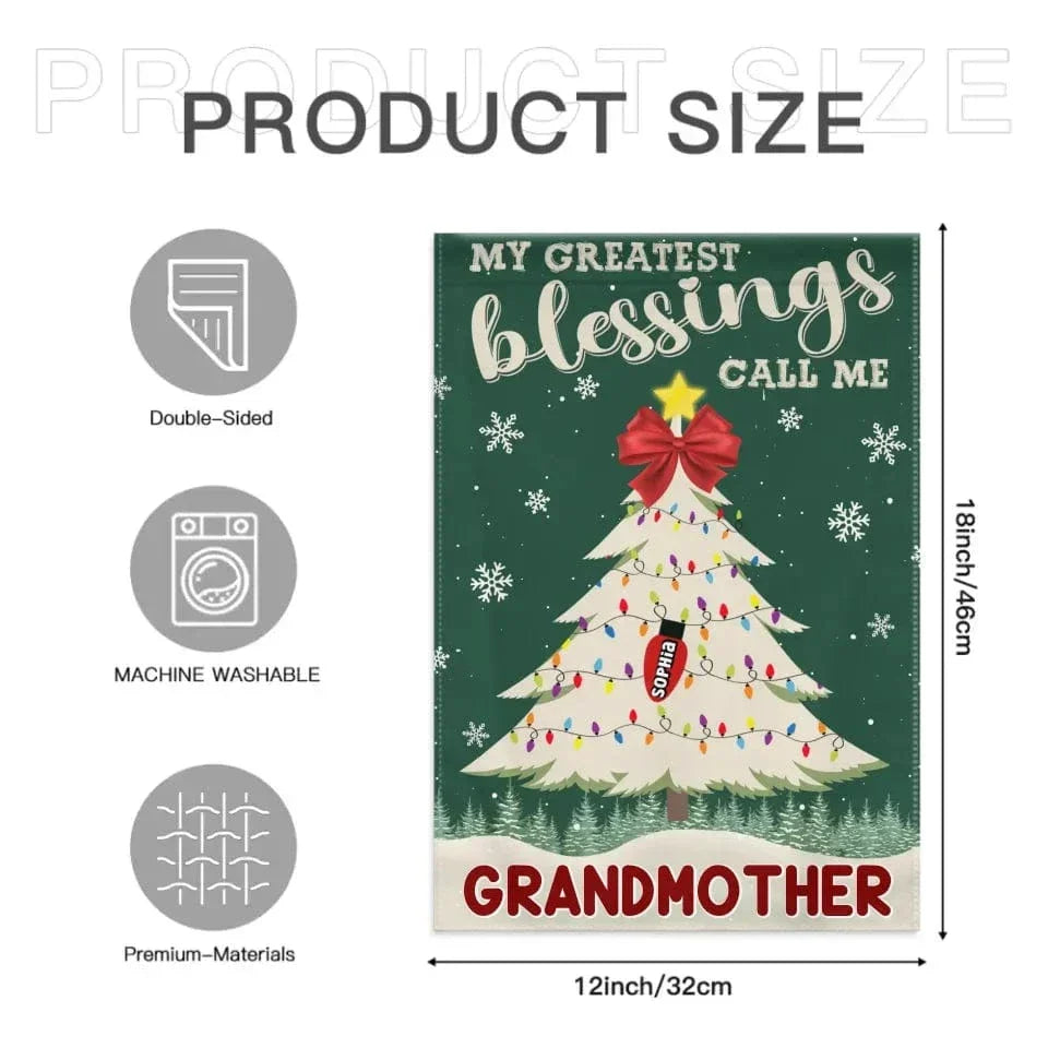 Customized Garden Decorations For Christmas - Personalized Text And Grandchildren's Names Christmas Tree Garden Flag - Christmas Gifts For Grandma - Joliny