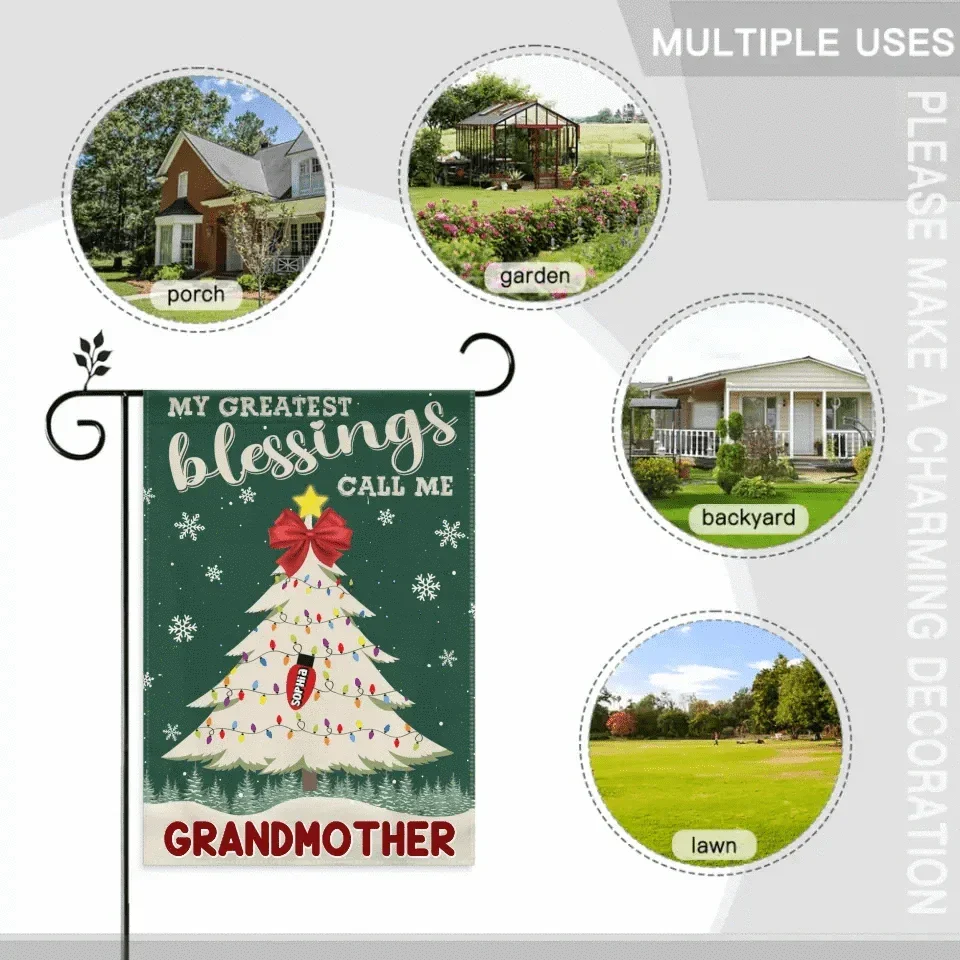 Customized Garden Decorations For Christmas - Personalized Text And Grandchildren's Names Christmas Tree Garden Flag - Christmas Gifts For Grandma - Joliny