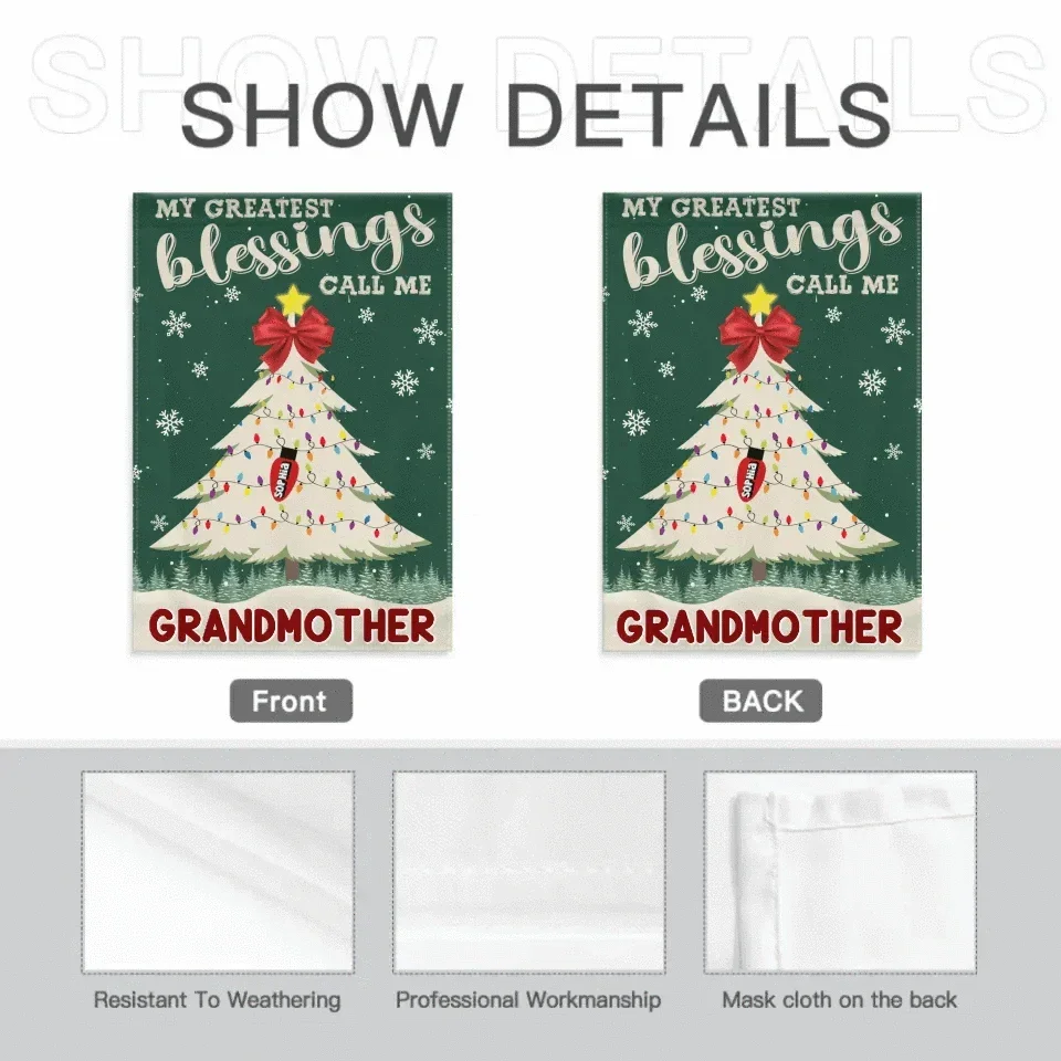 Customized Garden Decorations For Christmas - Personalized Text And Grandchildren's Names Christmas Tree Garden Flag - Christmas Gifts For Grandma - Joliny
