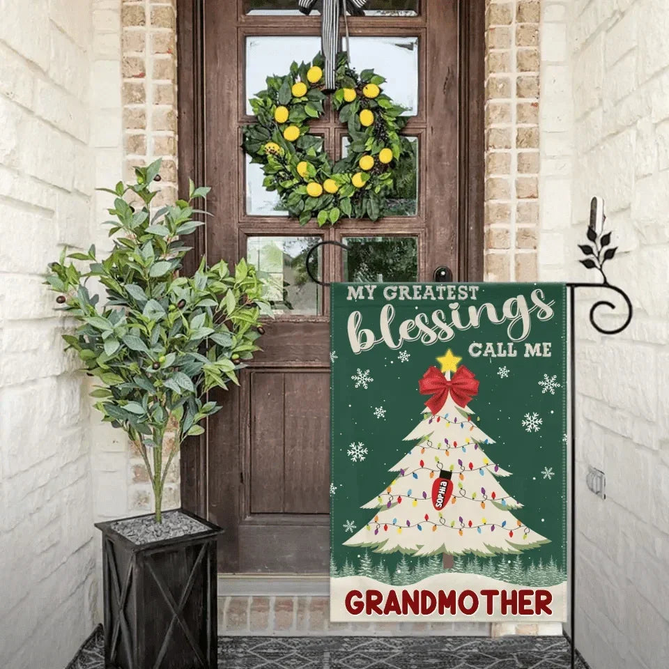 Customized Garden Decorations For Christmas - Personalized Text And Grandchildren's Names Christmas Tree Garden Flag - Christmas Gifts For Grandma - Joliny