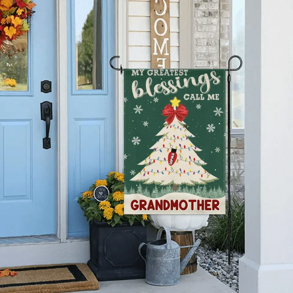 Customized Garden Decorations For Christmas - Personalized Text And Grandchildren's Names Christmas Tree Garden Flag - Christmas Gifts For Grandma - Joliny