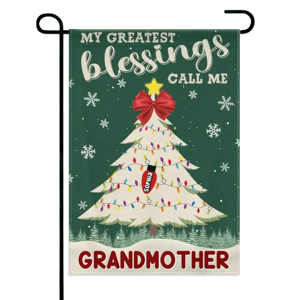 Customized Garden Decorations For Christmas - Personalized Text And Grandchildren's Names Christmas Tree Garden Flag - Christmas Gifts For Grandma - Joliny