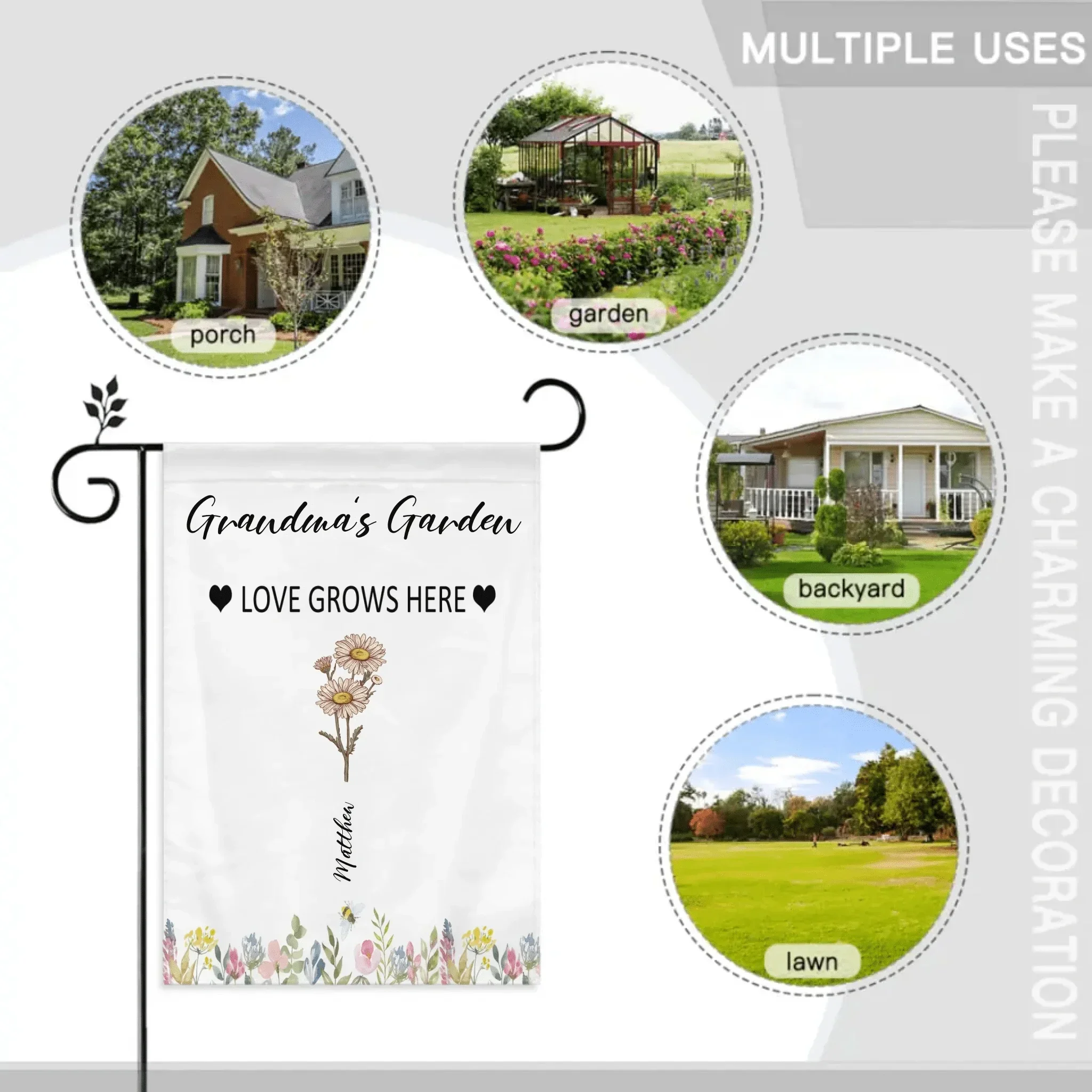 Customized Garden Themed Decorative Flags - Personalized Birthday Flower and Name Bush Pattern Flags - A Gift For Family,Friend,Flower Lovers - Joliny