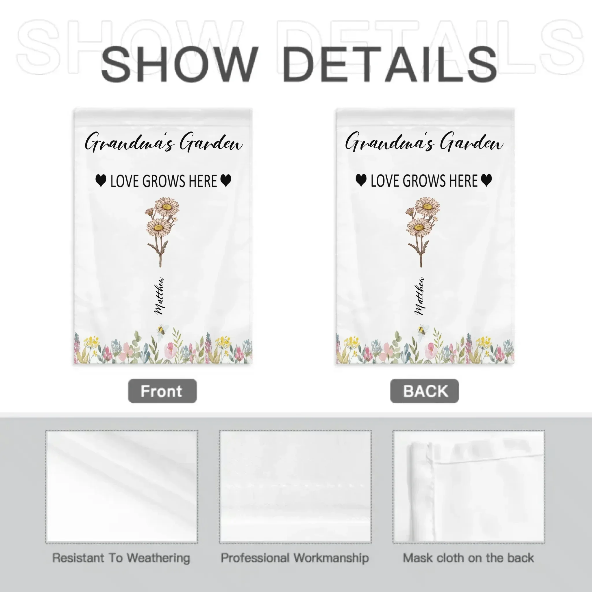 Customized Garden Themed Decorative Flags - Personalized Birthday Flower and Name Bush Pattern Flags - A Gift For Family,Friend,Flower Lovers - Joliny